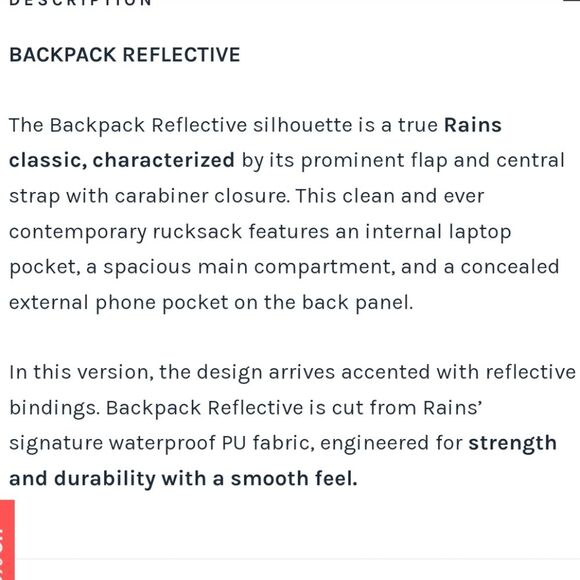 RAINS Reflective Backpack in Black Style No. 14090 Unisex Men Women